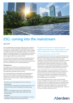 ESG: coming into the mainstream