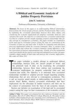 A Biblical and Economic Analysis of Jubilee