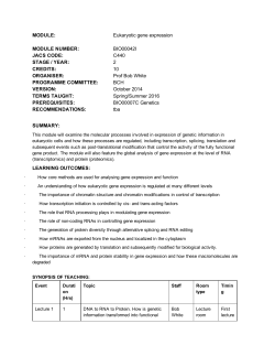 BIO00042I Eukaryotic Gene Expression