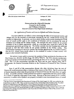 Jan 22, 2002 - Department of Justice memo to White House and
