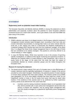 Statement - Supervisory work on potential closet index