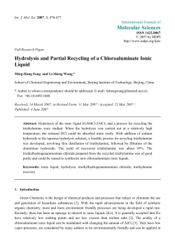 Hydrolysis and Partial Recycling of a Chloroaluminate Ionic Liquid