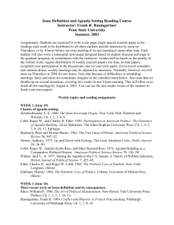 Issue Definition and Agenda Setting Reading Course Instructor