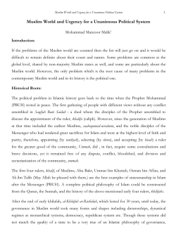 Muslim World and Urgency for a Unanimous Political System