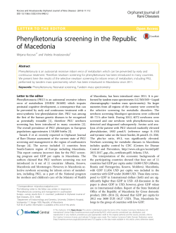 Phenylketonuria screening in the Republic of Macedonia
