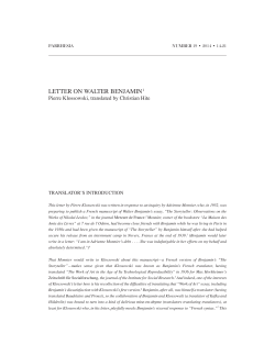 Letter on Walter Benjamin - parrhesia :: a journal of critical philosophy