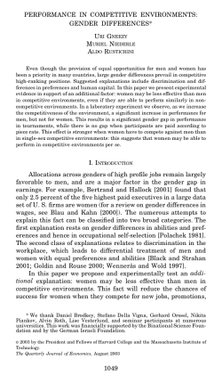 Performance in Competitive Environments: Gender Differences