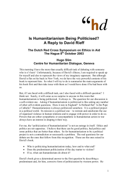 Is Humanitarianism Being Politicised?