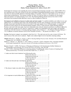 Meaning Making&ndash;Morals - Life Paths Research Program