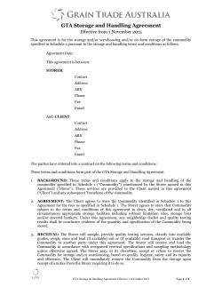 NACMA Storage and Handling Agreement