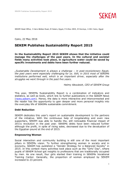 Press Release SEKEM Sustainability Report 2015