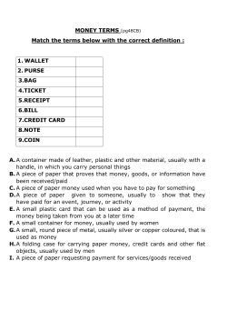 MONEY TERMS (pg48CB) Match the terms below with the correct