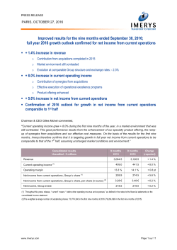 Improved results for the nine months ended September 30