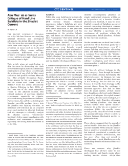 Abu Mus`ab al-Suri`s Critique of Hard Line Salafists in the Jihadist