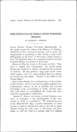 some notes on isaiah thomas and his worcester imprints.