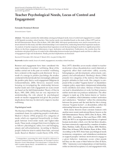 Teacher Psychological Needs, Locus of Control and