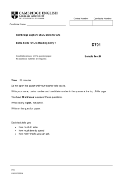 ESOL Skills for Life ESOL Skills for Life Reading Entry 1 Sample