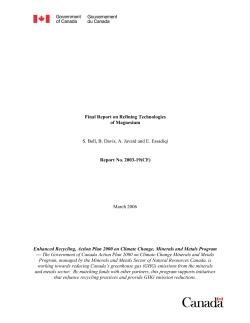 Final Report on Refining Technologies of Magnesium S. Bell, B