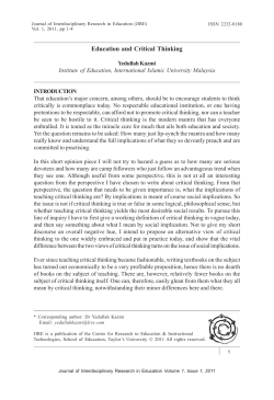 Education and Critical Thinking Yedullah Kazmi Institute of