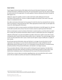POLICY NOTICE Parent Support Services Society of BC abides by