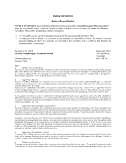 ONZIMA VENTURES PLC Notice of General Meeting NOTICE IS