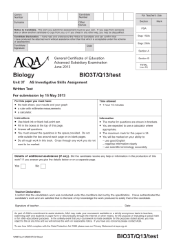 A-level Biology ISA Test Unit 03T (Q13) - ISA June 2013