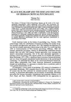 Klaus Holzkamp and the rise and decline of German Critical