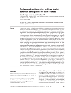The jasmonate pathway alters herbivore feeding behaviour