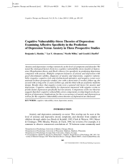 Cognitive Vulnerability-Stress Theories of Depression: Examining