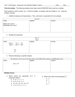 Unit 7 Test Review &ndash; Exponents and Scientific Notation