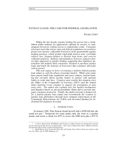 payday loans: the case for federal legislation