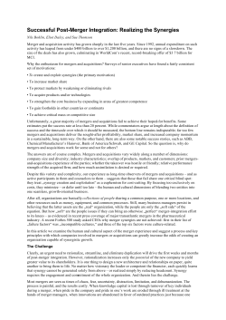 Successful Post-Merger Integration: Realizing the