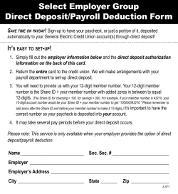 Select Employer Group Direct Deposit/Payroll Deduction Form