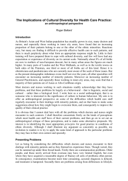 The Implications of Cultural Diversity for Health Care Practice: