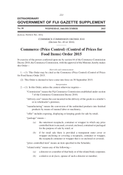 Control of Prices for Food Items
