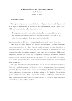 A History of Units and Dimensional Analysis John