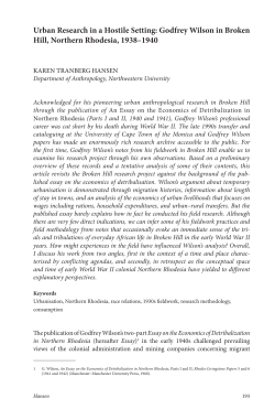 Urban Research in a Hostile Setting: Godfrey Wilson in Broken Hill