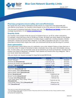 Blue Care Network Quantity Limits January 2017
