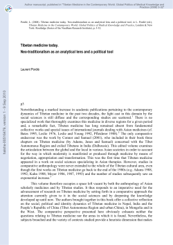 Tibetan medicine today. Neo-traditionalism as an analytical lens and