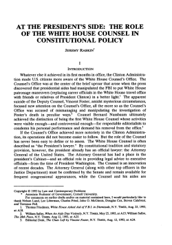 The Role of the White House Counsel in Constitutional Policy
