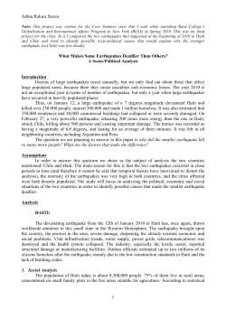 Adina Raluca Stoica 1 What Makes Some Earthquakes Deadlier