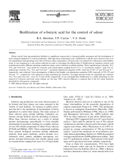 Biofiltration of n-butyric acid for the control of odour