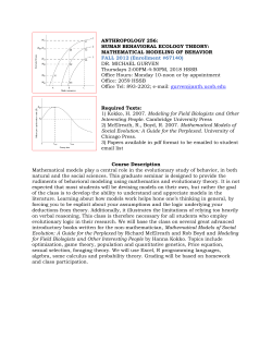 ANTHROPOLOGY 256: HUMAN BEHAVIORAL ECOLOGY THEORY