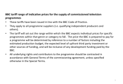 BBC tariff range of indicative prices for the supply