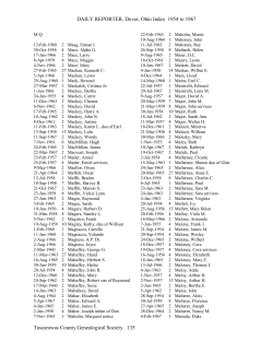 DAILY REPORTER, Dover, Ohio Index 1954 to 1967 Tuscarawas