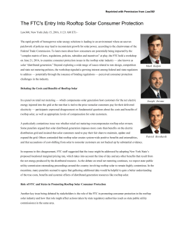 The FTC`s Entry Into Rooftop Solar Consumer Protection
