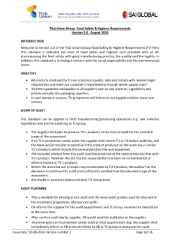 Issue date: 10-08-2016 Version number 2 Page 1of 26 Thai Union