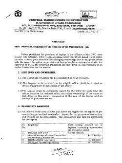 Provision of laptop to the officers of the Corporation.