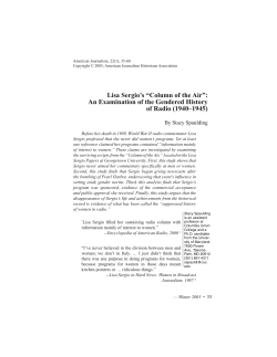 Lisa Sergio`s `Column of the Air`: An