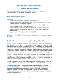 Marriage (Same Sex Couples) Bill: A short guide to the Bill